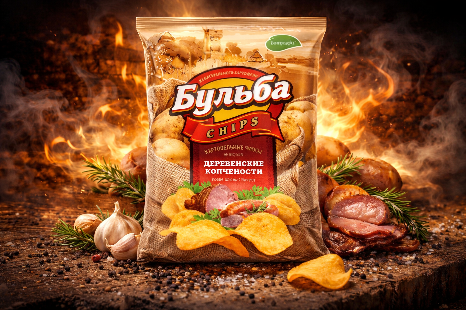 Чипсы "Бульба chips" со вкусом деревенских копченостей