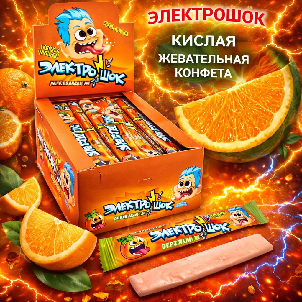 Жевательная конфета Электрошок Апельсин
