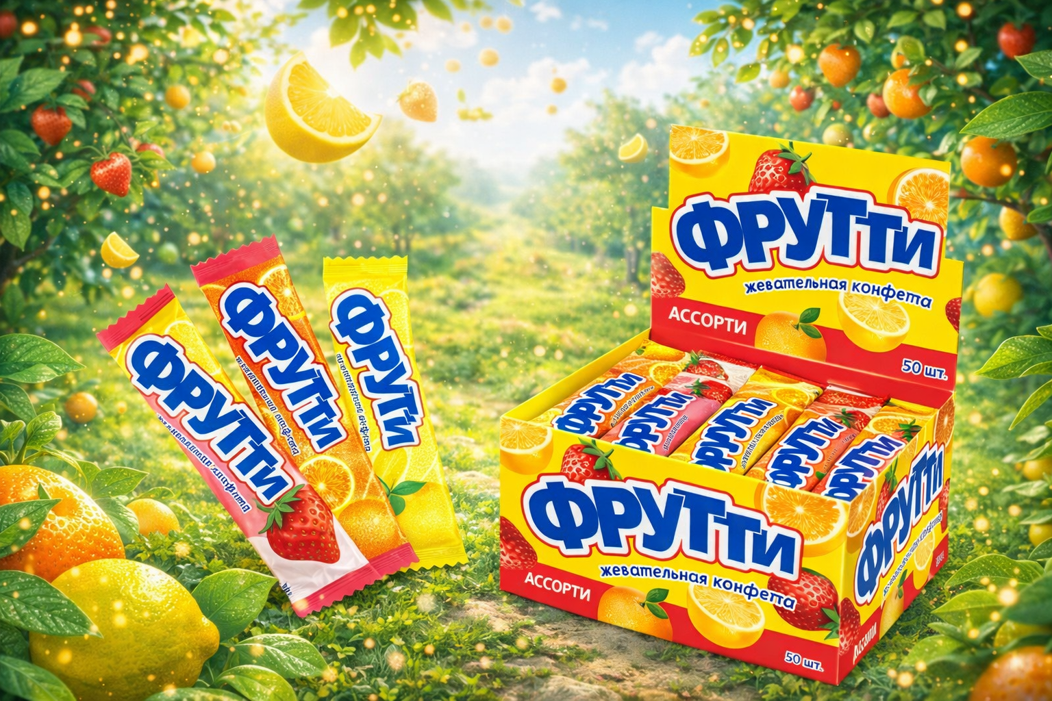  Фрутти 10*50*10г.ассорти  (клубника, лимон, апельсин)