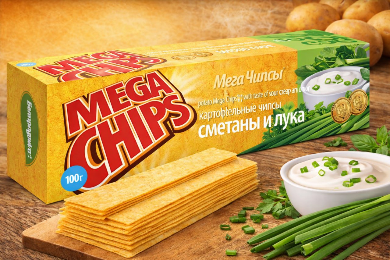 Мегачипсы картофельные со вкусом сметаны и лука