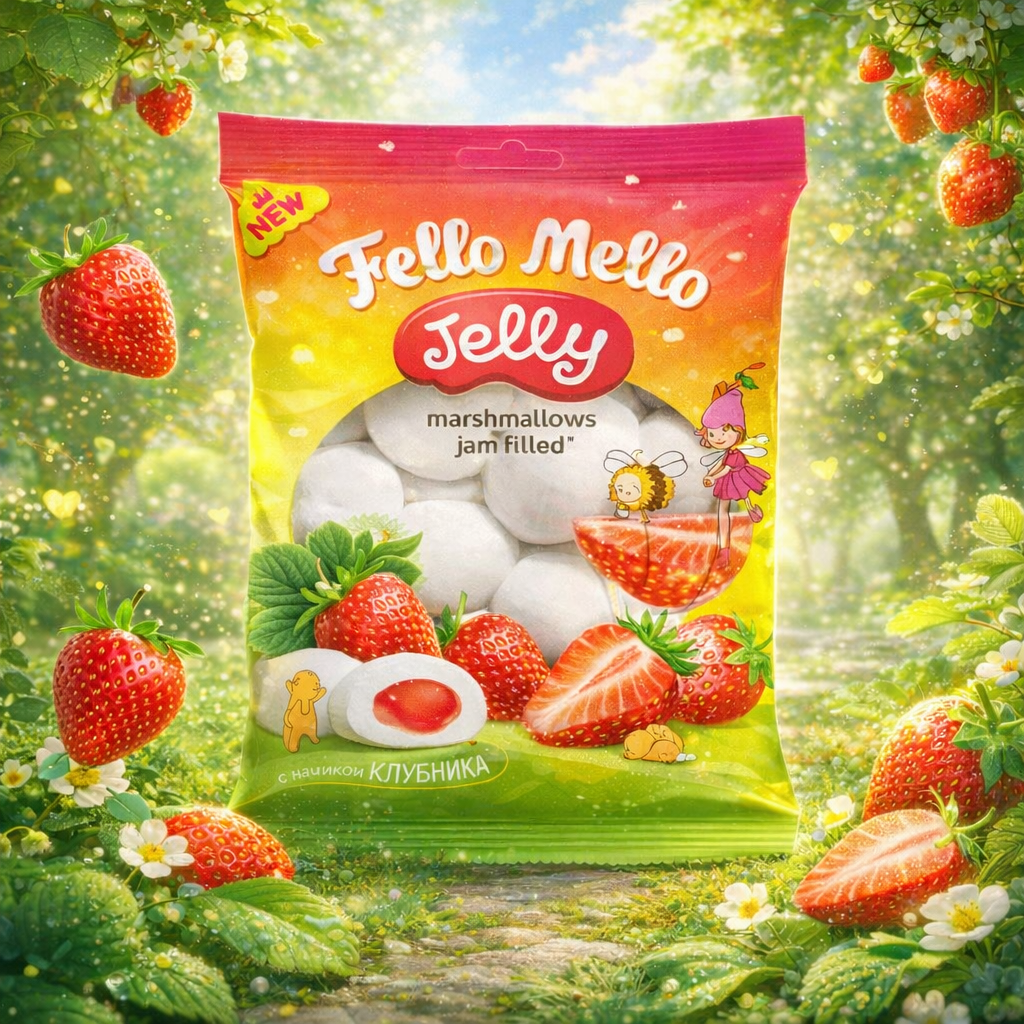 Маршмеллоу c начинкой. "FELLO MELLO"  КЛУБНИКА