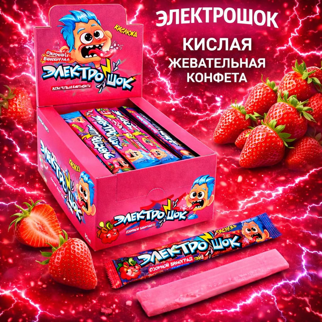 Жевательная конфета Электрошок  Клубника