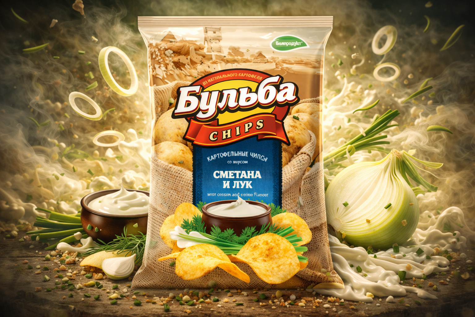 Чипсы  "Бульба chips" со вкусом сметаны и лука